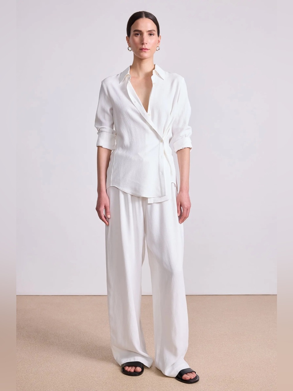 Apiece Apart Viscose Sodi Wrap Crinkle Textured Long Sleeve Blouse size 4